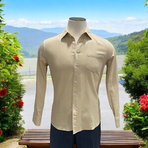 Coofandy Beige‎ Button-Down Casual Shirt Classic Slim Fit Sz S Business Weekend